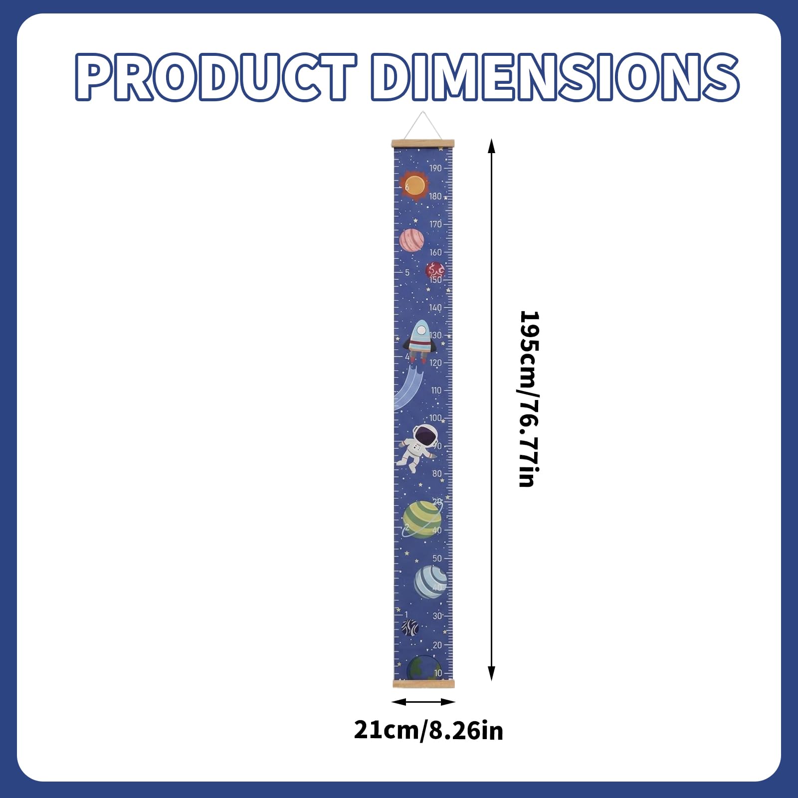 Bebé Gráficos de Crecimiento 7.9 '' x 79 '' Medidor Altura Niños Pared Regla de Pared de Madera Tabla de Crecimiento para Niños para Dormitorio Infantil (Espacio)
