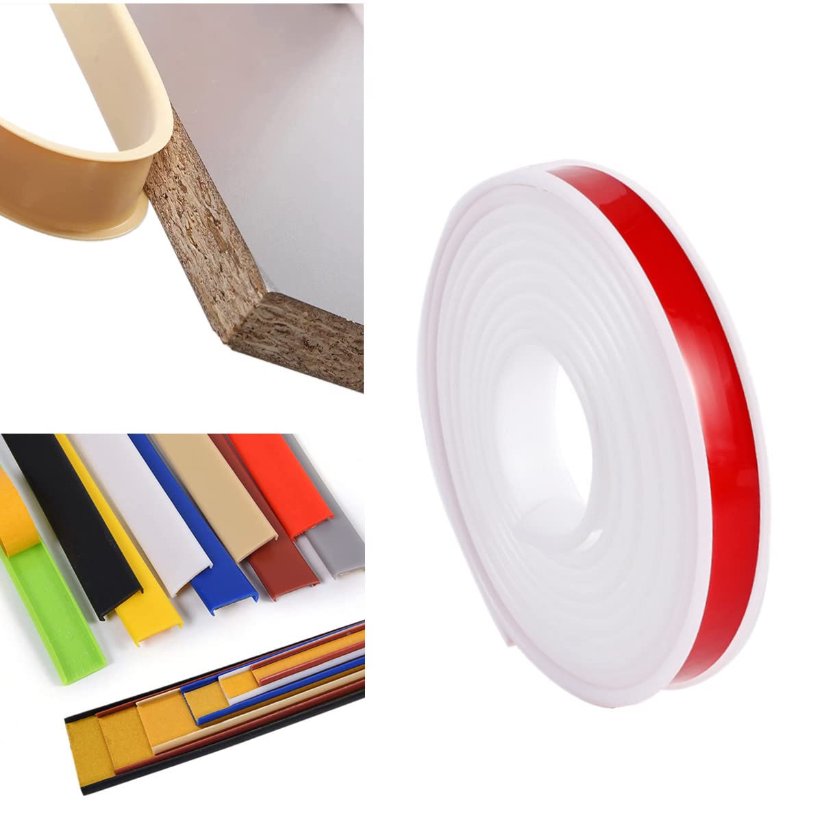 5M TPE Self Adhesive Furniture Edging Tape,U-Shaped Edge Trim Sealing Strip,Kitchen Worktop Edging Strip,Anti Collision Shockproof for DIY Cabinet Wardrobe Table (25mm,White)