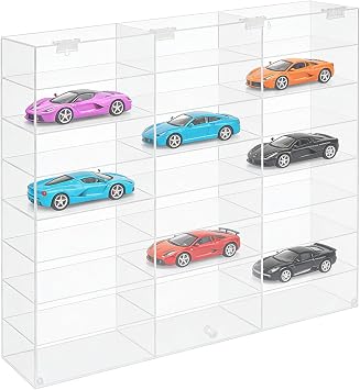 1/24 Scale Diecast Display Case 8 Tier 24-Slot 124 Scale Acrylic Toy Car Display Case Wall Mounted Toy Display Shelf for Model Cars Model Race Cars, Clear 29.13" L x 3.93" W x 23.62" H