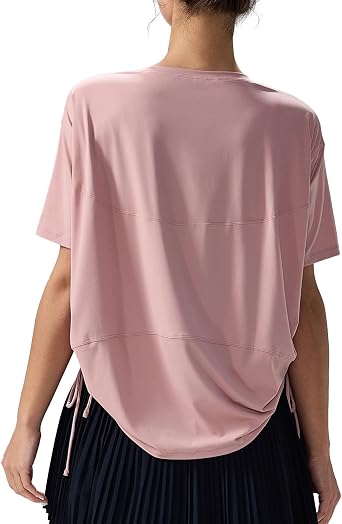 altiland Drawstring Side Ruched Workout T Shirt for Women Loose Fit