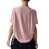 altiland Drawstring Side Ruched Workout T Shirt for Woman, Quick Dry Athletic Tee Yoga Exercise Running Tops Loose Fit