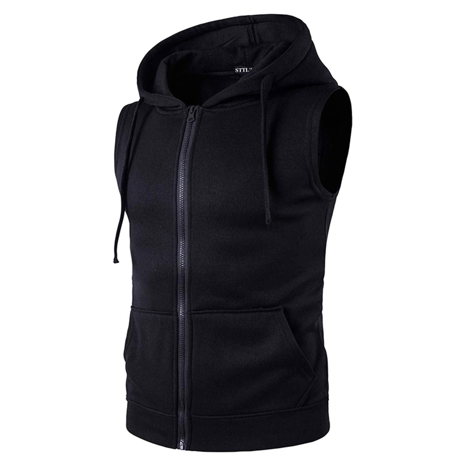 STTLZMC Uomo Felpa Smanicata con Cappuccio Fitness Muscolo Vest Tops con Zip Fino Gilet Casual