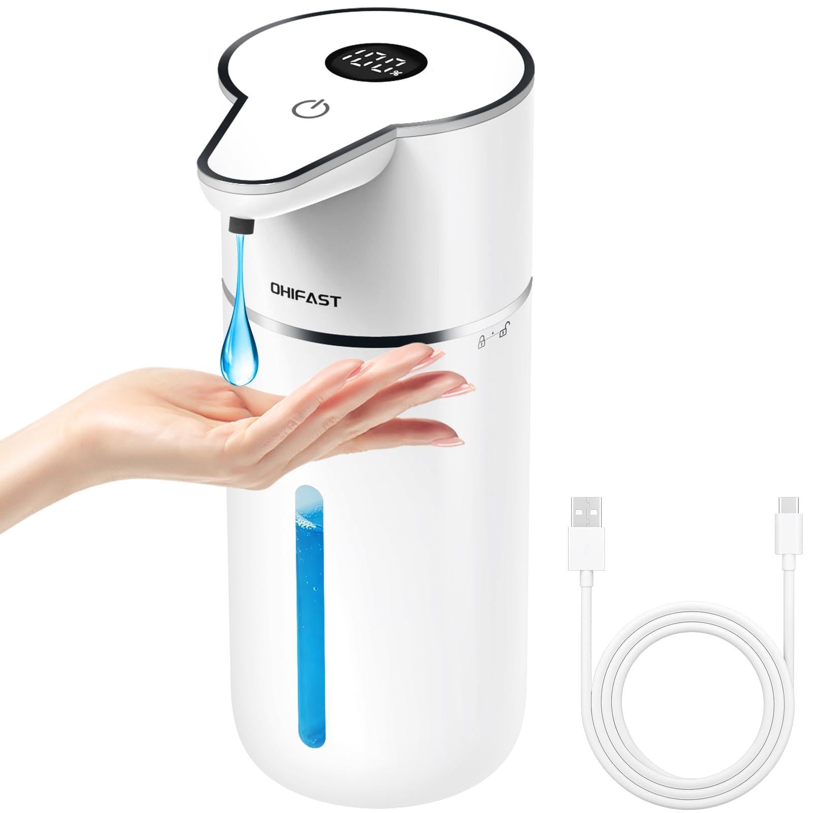 Dispensador automático de jabón sin contacto, manos libres, volumen ajustable múltiple, color blanco