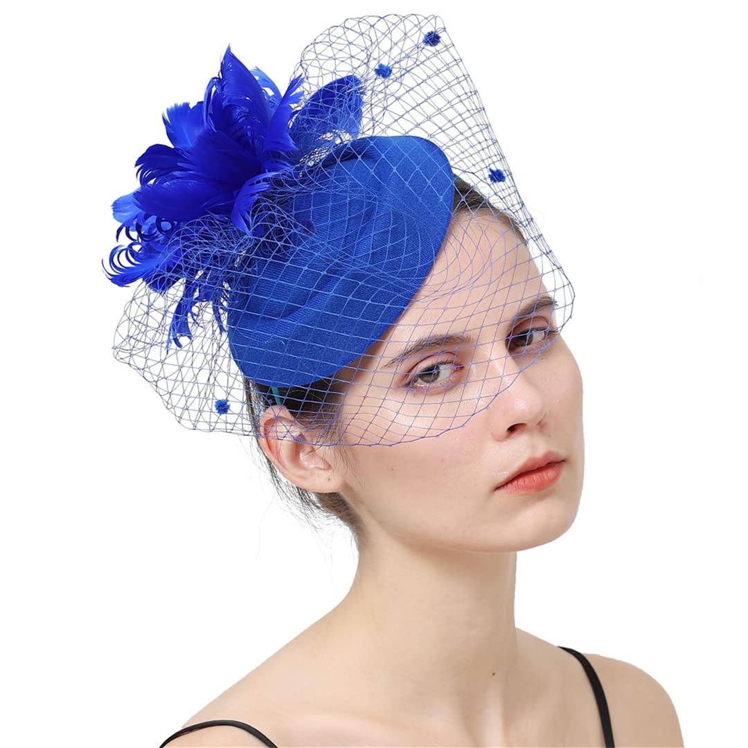 FBHappiness Women Fascinator Veils Hat with Clip Feather Hair Headwear Clip Cocktail Tea Party Hair Accessories ，Cocktail Hats