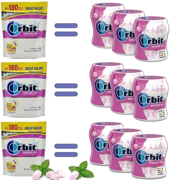 ASSORTIT X Orbit Bubblemint Gum, Sugar Free, 3 Pack, 540 Pieces
