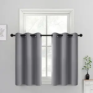 Yakamok Grey Blackout Curtains Room Darkening Thermal Insulated Grommet top Window Curtains Short Drapes for Living Room, 38 x 36 inch, Gray, 2 Panels