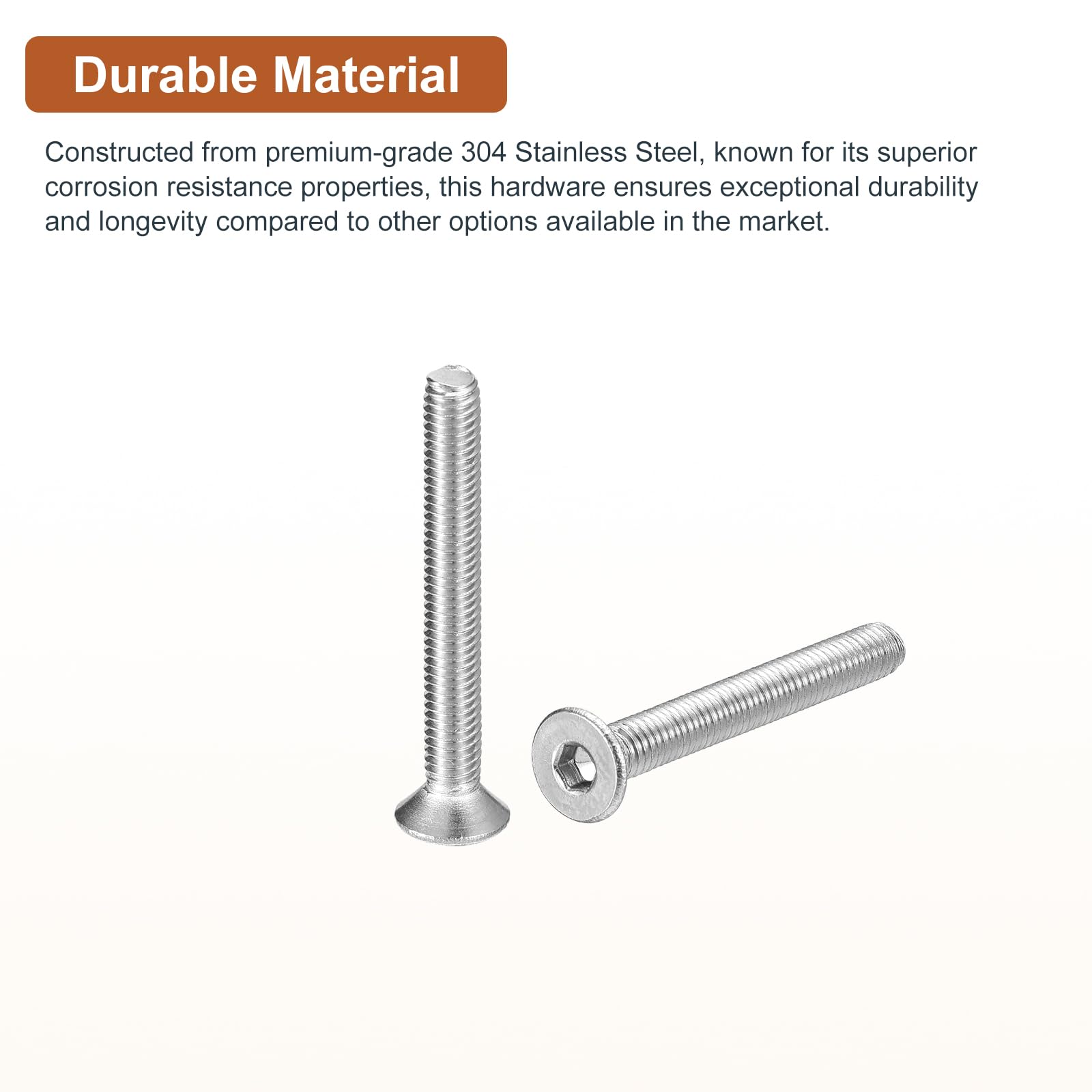 DTGN M3-0.5 x 25mm Flat Head Socket Cap Screws, 100 Pack 304 Stainless Steel Hex Socket Flat Head Screws, Full Thread - Image 3