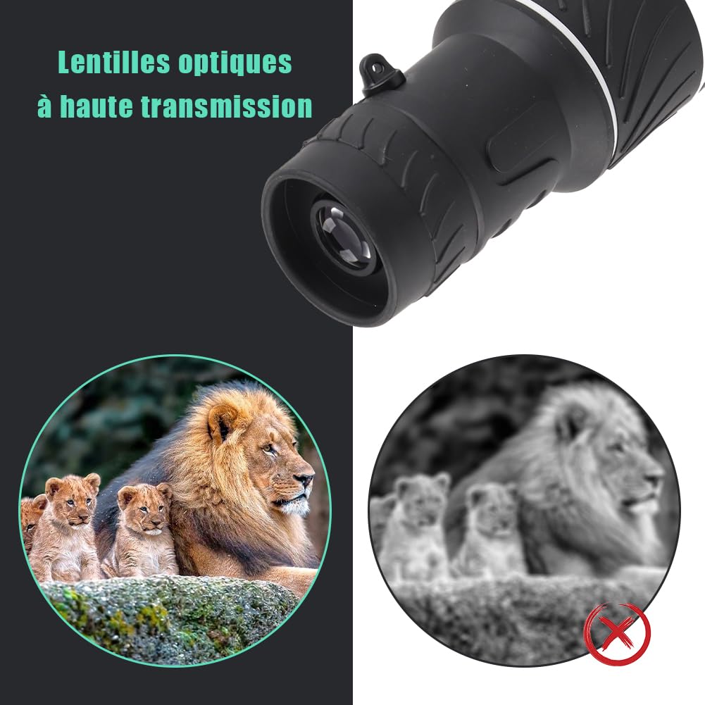 Télescope Monoculaire, HD 40x60 Poche Vision Nocturne Longue Vue Focalisatio Film Vert Portable BAK4 Prisme FMC étanche Jumelles L'observation Oiseaux Chasse Camping Randonnée Voyage Tourisme Pêche