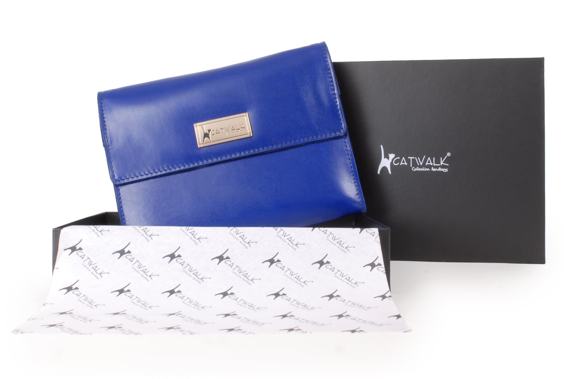 Catwalk Collection Handbags - Estuche Enrollable para Joyas - Joyero de Viaje - Piel y Serraje - Mediano/Grande - Caja de Regalo - Chanelle - Azul
