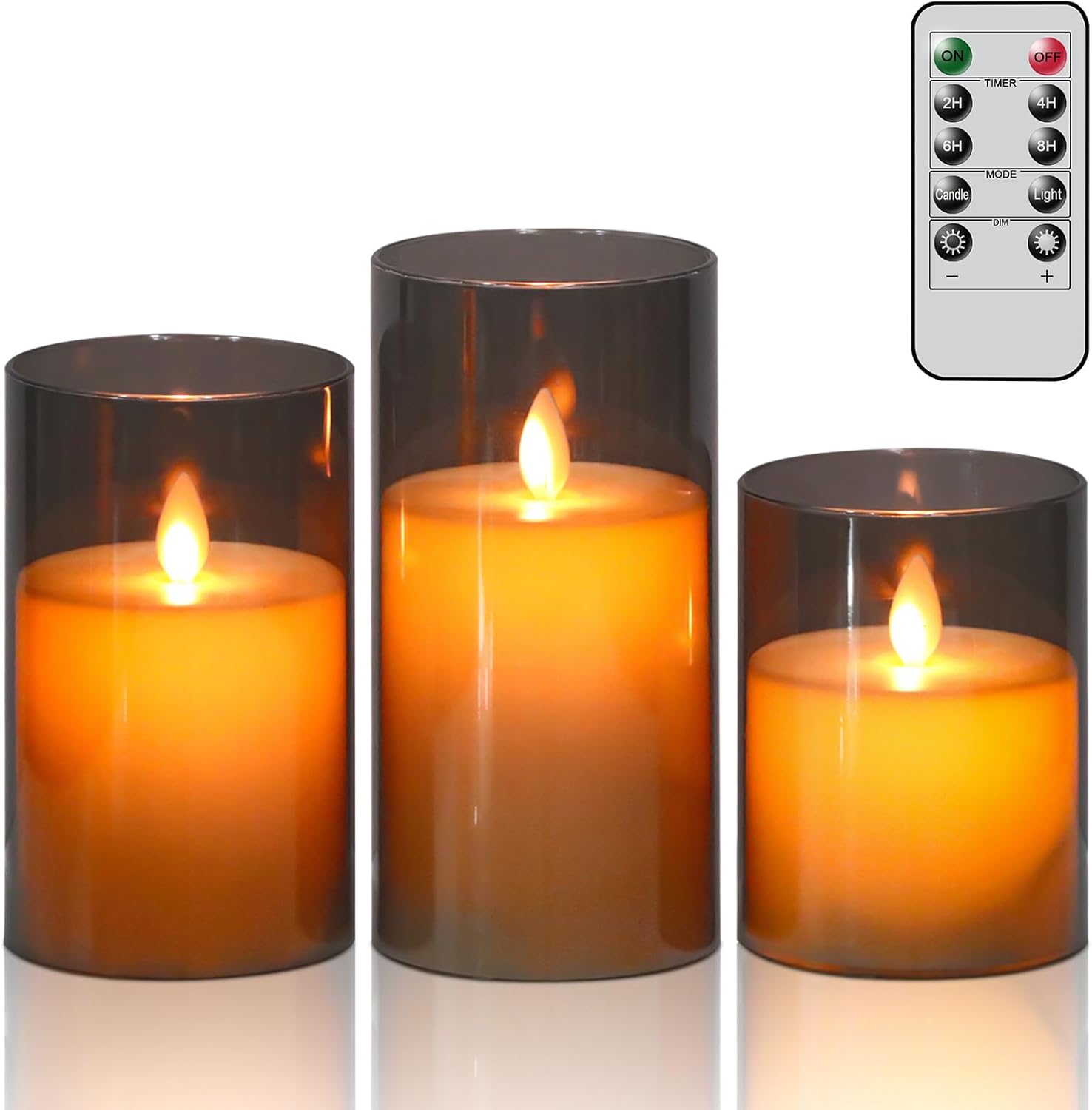 DRomance Flameless Flickering Candles String Light with Remote Timer Set of 3 Battery Operated LED Pillar Candles Real Wax 3D Wick Yellow Light Christmas Holiday Decor(3 x 5, 6, 6.8 Inch)