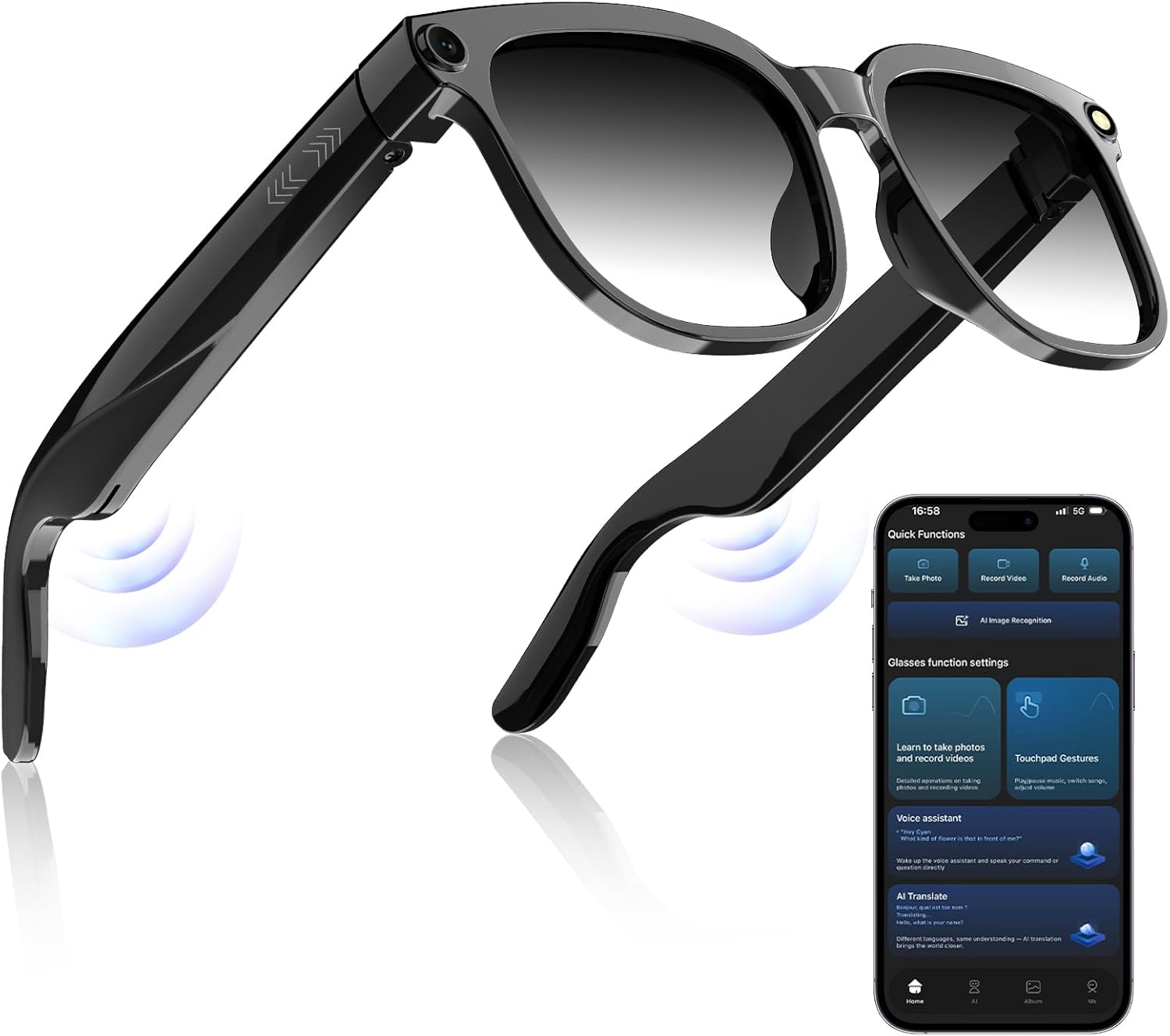 AI Good Glasses with Digital camera,8MP HD Bluetooth Digital camera Glasses with ENC Noise Discount,Replaceable Lenses,Voice Management,Music Playback,for Journey,Out of doors&Enterprise