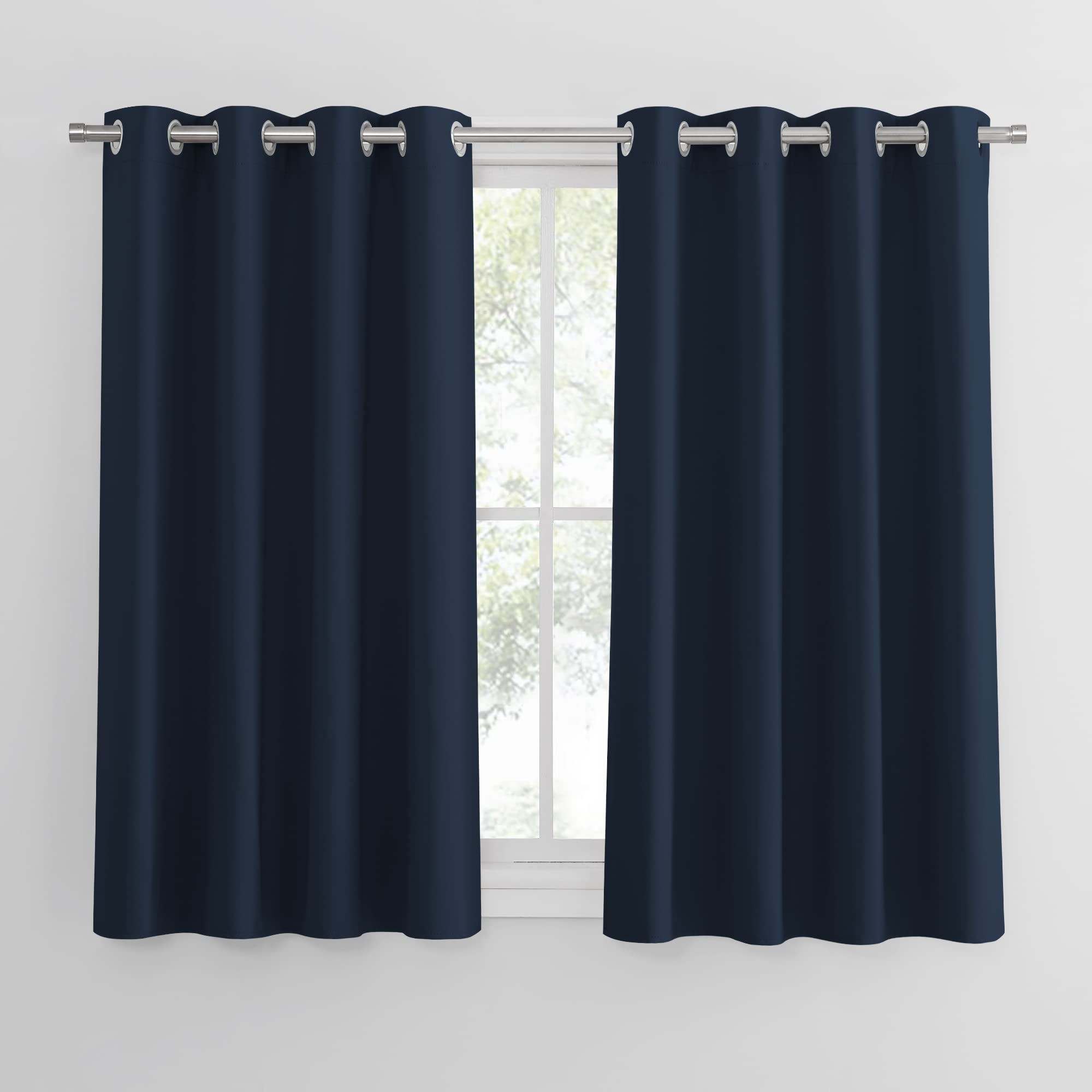 PONY DANCE Tende Salotto Moderne 2 Pezzi L 140 x A 145 cm Tenda Termica Isolante Cameretta Bambina Oscuranti per Interni Curtains Soggiorno con Anelli, Blu Scuro