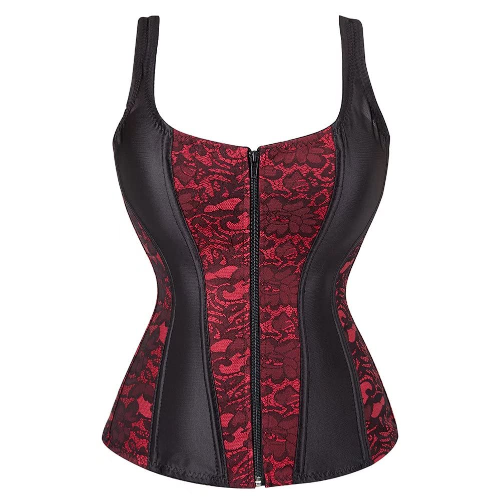 Corset Tops for Women Bustier Strap Zipper Gothic Vest Plus Size Black