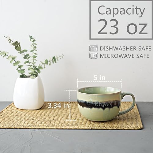 Miniatura 8 de Bosmarlin Juego de 2 tazas de café grandes de cerámica, 23 onzas, tazones de sopa jumbo con asas, aptos para lavavajillas y microondas (23 onzas,