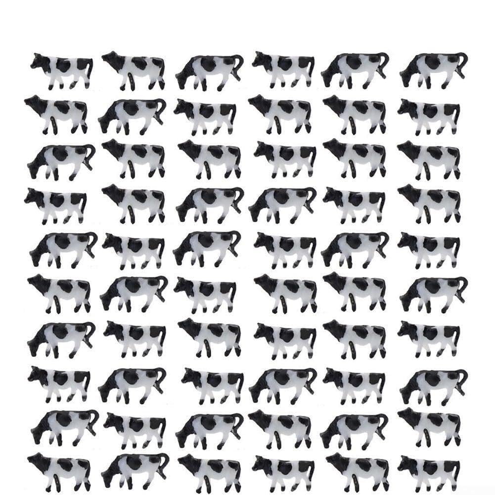 Lot de 60 figurines de vache décoratives à l'échelle N Noir et blanc