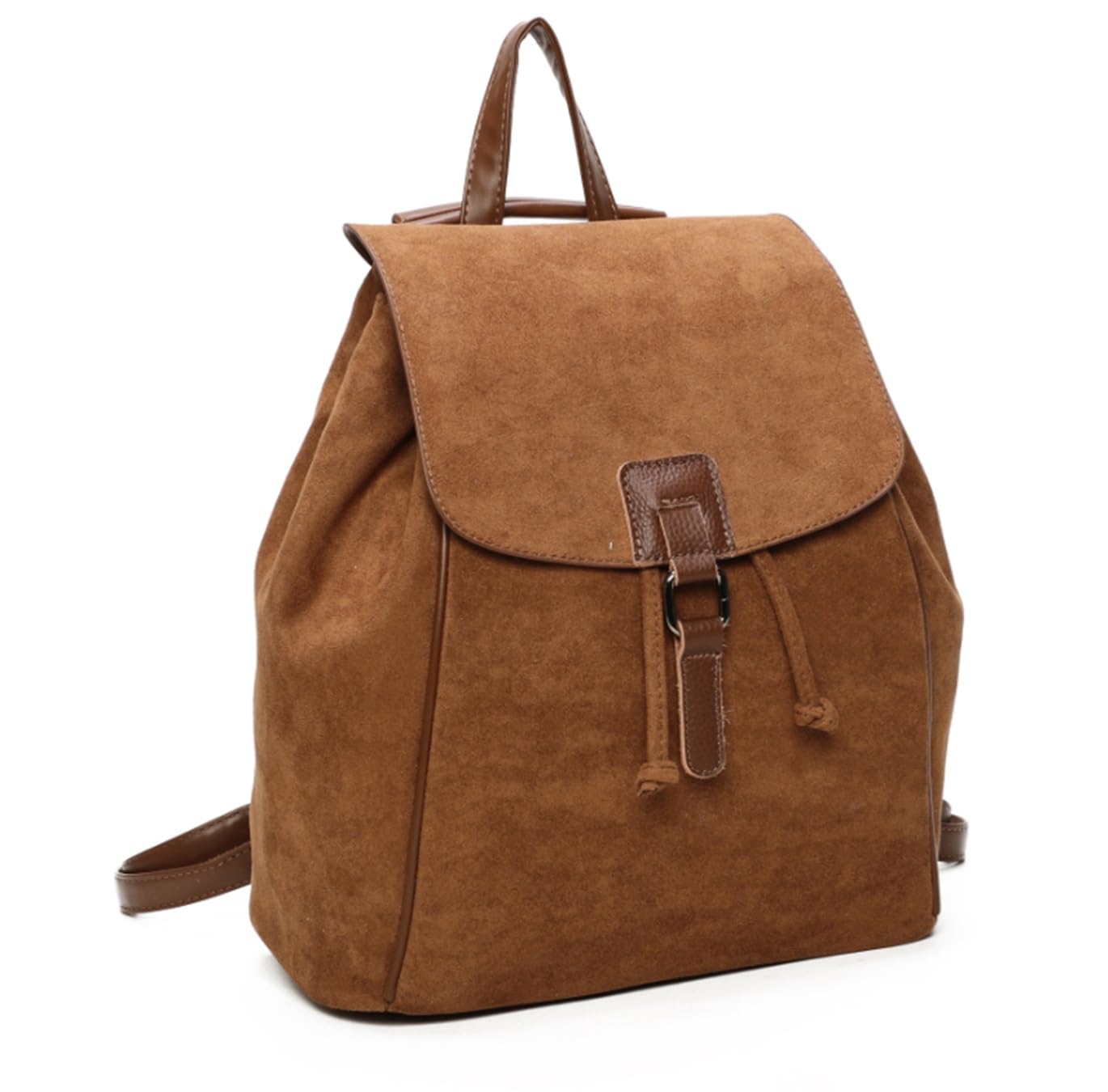 Leahward Women's Brown Faux Suede Backpack, Large Drawstring Rucksack, Casual Daypack (Brown)