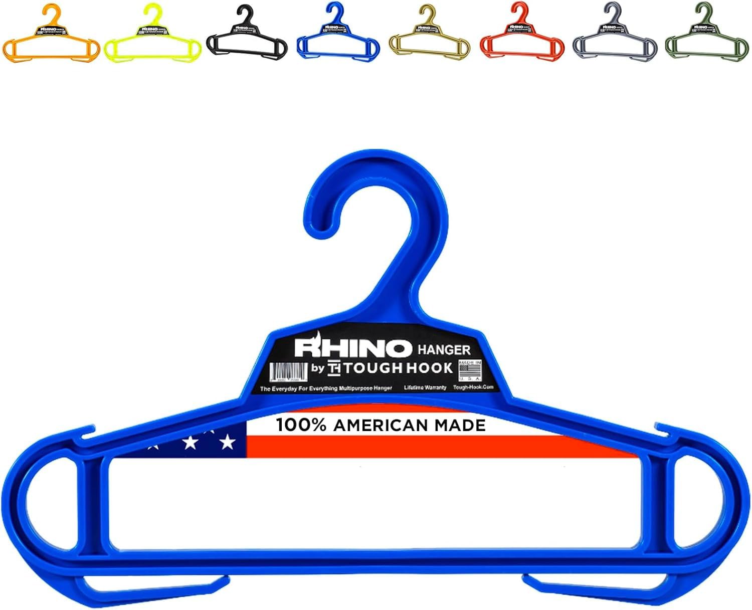 Tough Hook Blue Rhino Hanger |The Everyday For Everything Hanger|Premium Professional Grade Heavy Duty Unbreakable Multipurpose All-Purpose Large Heavyweight Standard Hanger |Usa Made (Blue)
