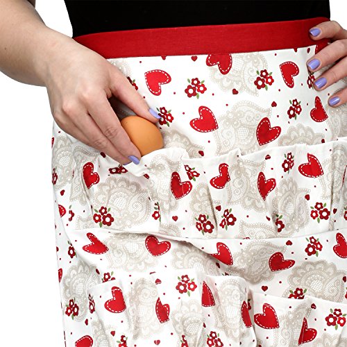 Cackleberry Home Egg Collecting & Gathering Apron 12 Pockets, Hearts & Lace #TOP28