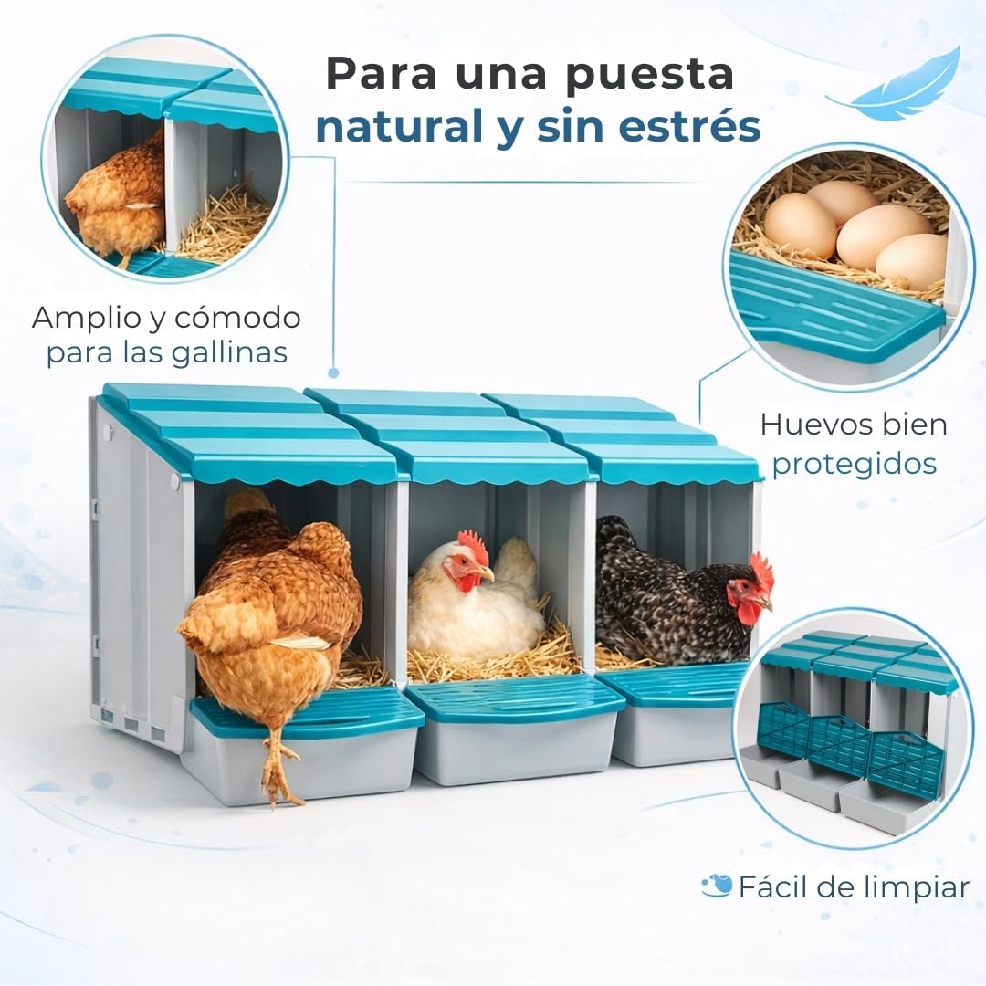 PONEDEROS para GALLINAS con 3 Huevos Falsos, Bolsa de Tela, Manual y Guía de Incubación - Nido Gallinas Ponedoras