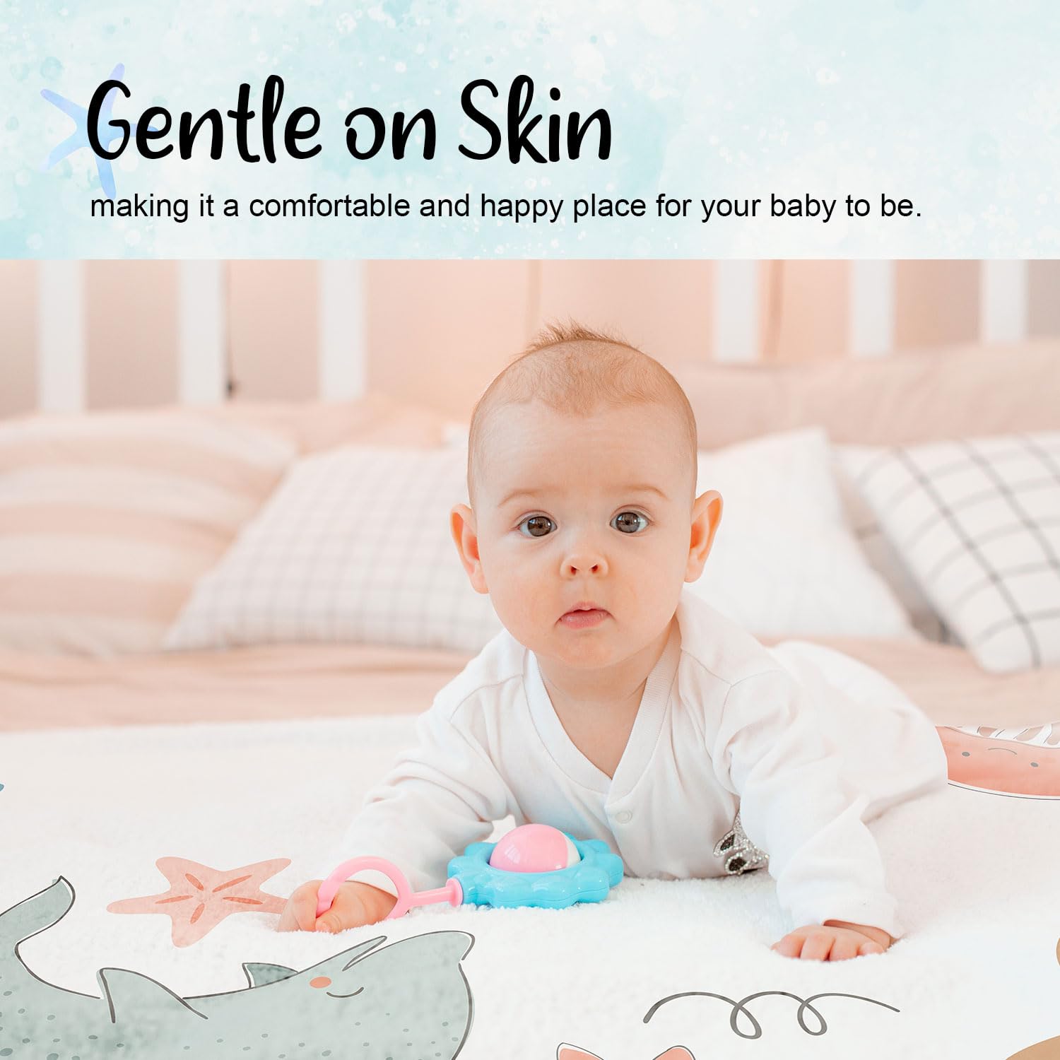 Ocean Baby - Manta mensual para niñas, manta de mes de recién nacido, manta de franela suave para fondo de fotografía, regalo de ducha personalizado, océano