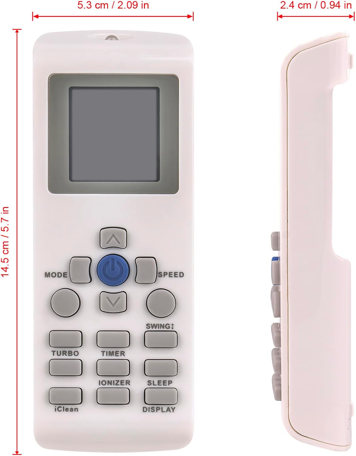 Side and front view of the AULCMEET YKR-P/002E remote control with dimensions