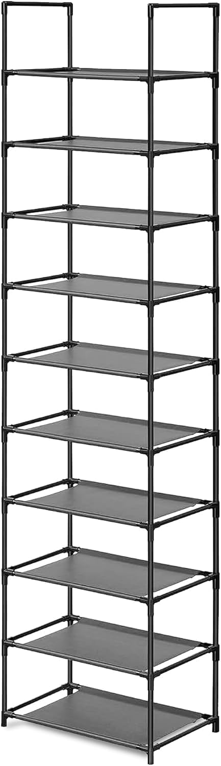 10-Tier Narrow Shoe Rack, Tall Vertical Shoe Organizer, Space-Saving Shoe Storage Shelf for Closet, Hallway & Entryway (10 Tiers - S)