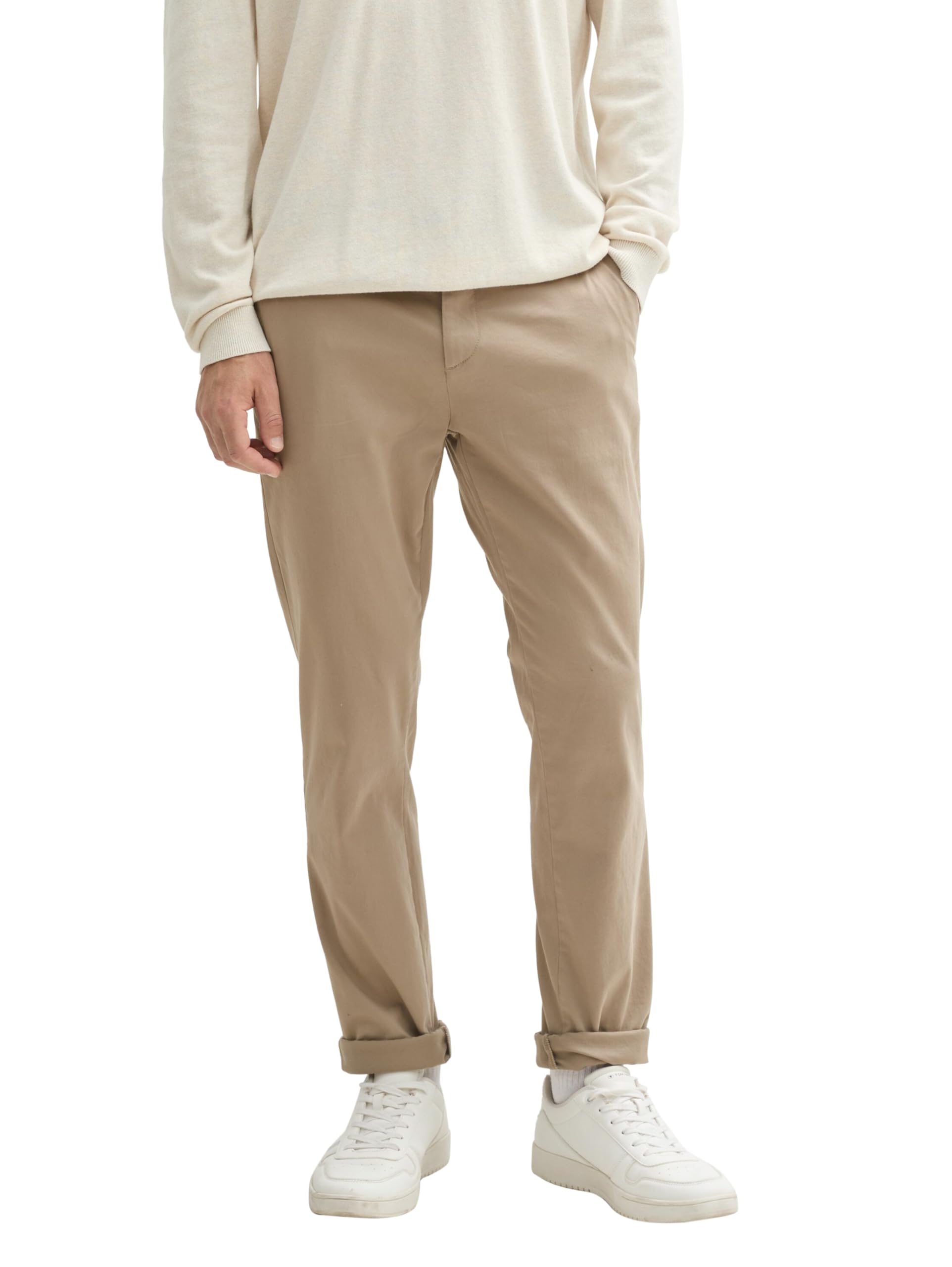 TOM TAILOR Herren Slim Fit Chino Hose mit Gürtel,32240 - Mountain Taupe, 30/32