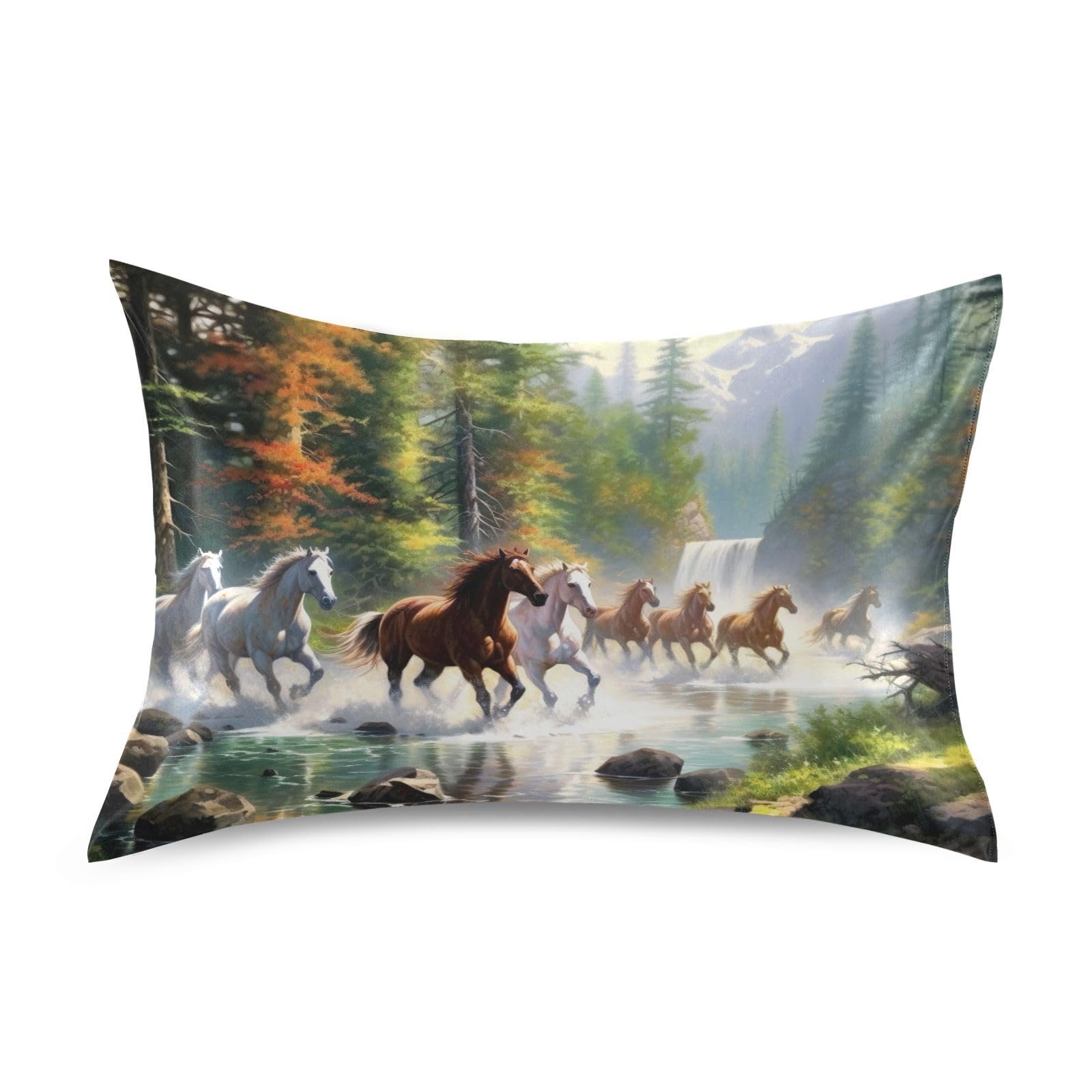 STAYTOP Running Horses Pillowcase for Hair and Skin Silk Pillowcase,Soft and Breathable Slippery Satin Pillowcase Covers for Sleep Decoration King