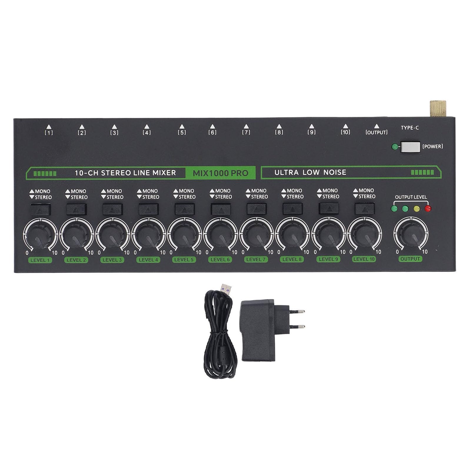 Fafeicy 10-Kanal Audio Mixer Stereo/Mono Line Mixer für Gitarre Bass Keyboard Studio Bühne Aufnahme DC 5V