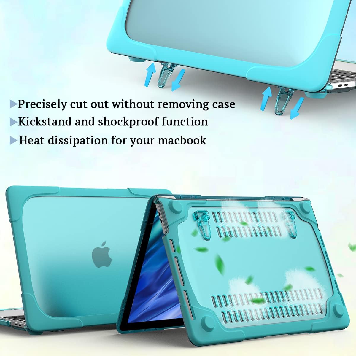 Teryeefi for MacBook Air 15 inch Case M3 M2 2023 2024 [A3114/A2941 Model], Heavy Duty Full Protection Fold Kickstand Hard Shell with Keyboard Cover, Mint Green