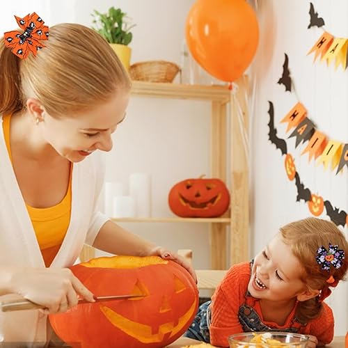 Miniatura 10 de 6 lazos para el cabello de Halloween para niñas, accesorios para el cabello, clips de araña y murciélago, lindos lazos para el día de los muertos,