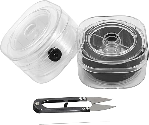 THRELE 2 rollos de cuerda de pulsera de 0.031 in con estuche organizador, 180 yardas, pulsera elástica plana en blanco y negro, cordón de hilo