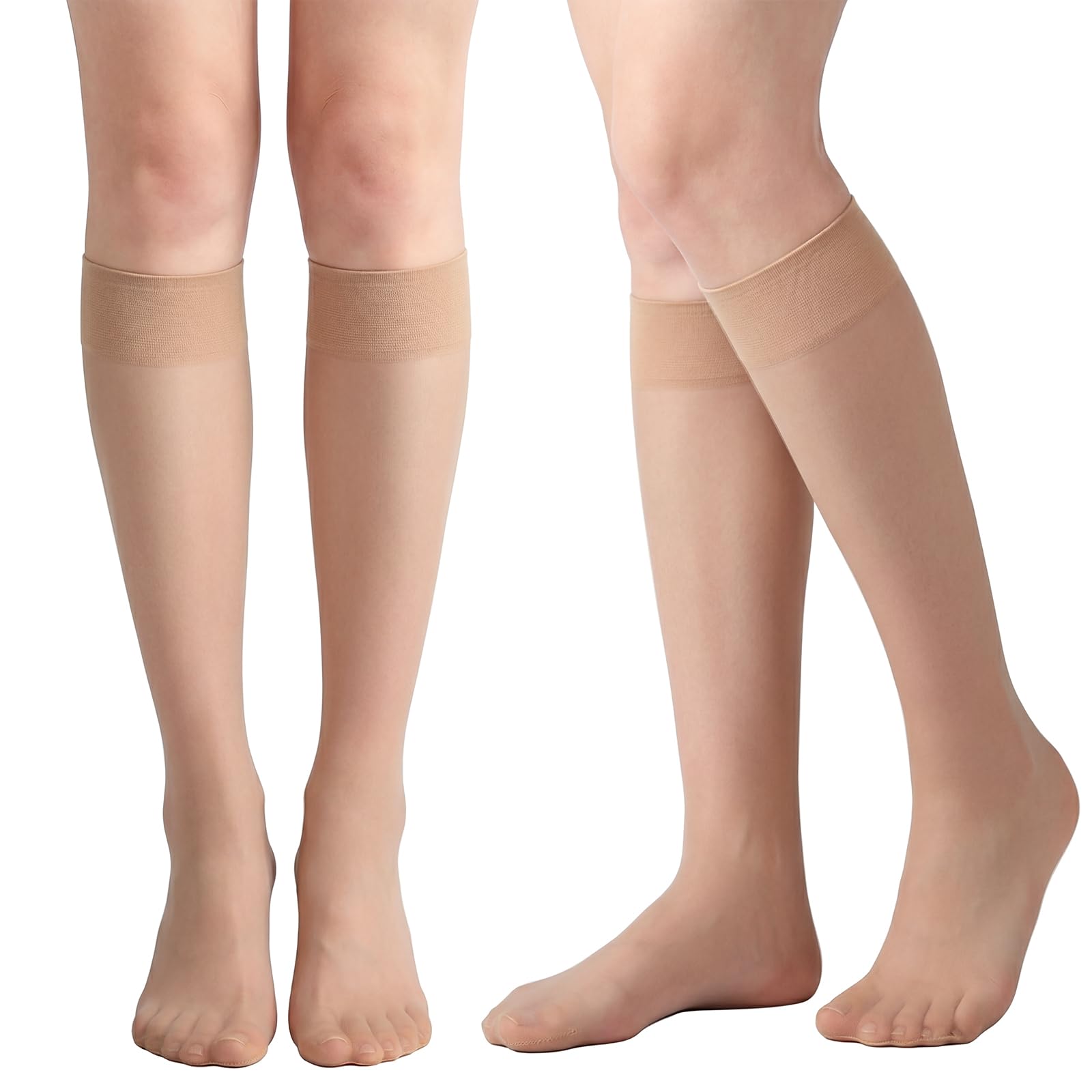 FACHOI Knee High Socks for Women, Women's Sheer Nylon Pop Socks, Knees Highs Tights for Daily Wear, Office, School, Meetings, Business Trips, Parties, Dates, Travel F6-XTSW (Nude)