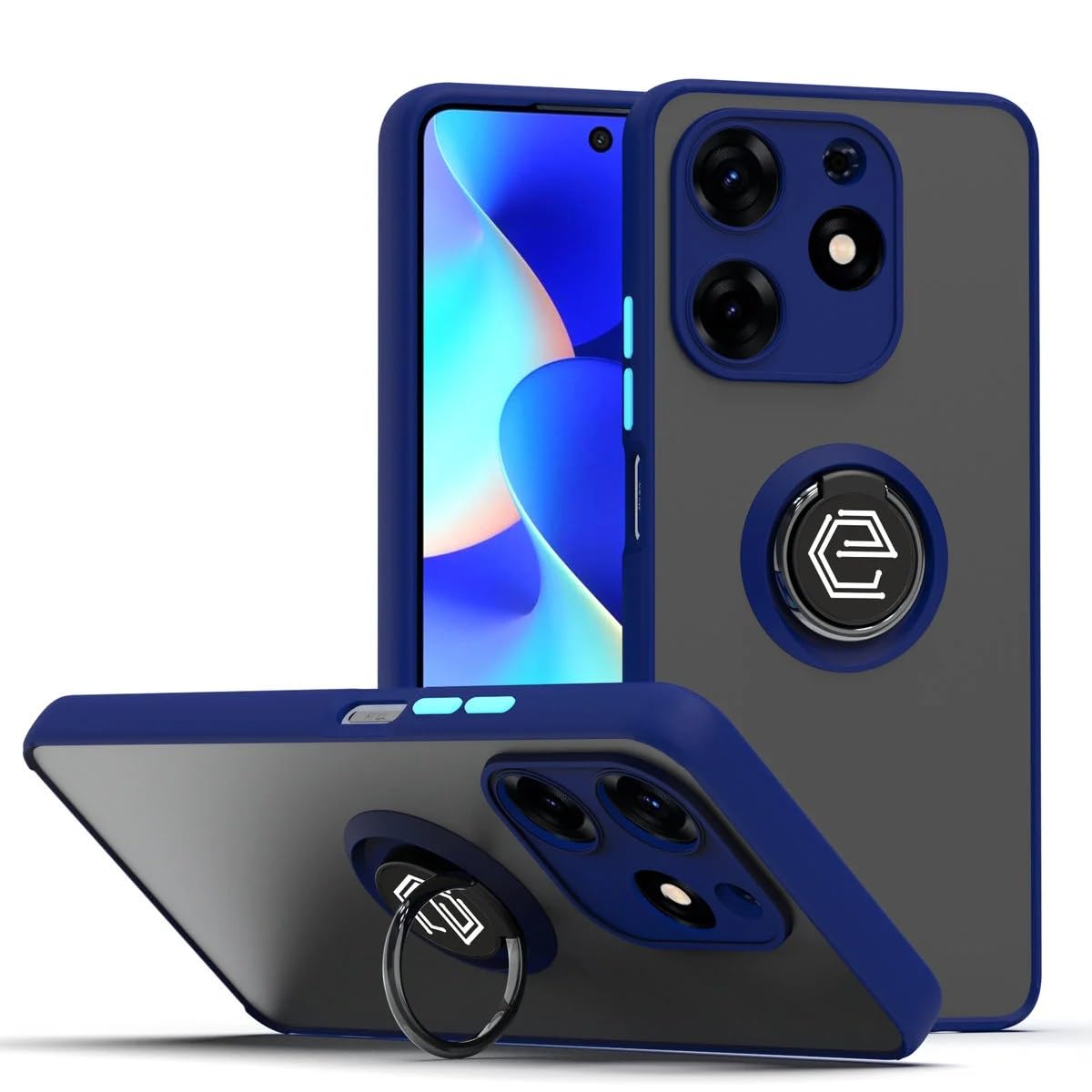Muzz Tecno Spark 10 Pro Case Cover Metal Ring Holder Grip Kickstand Car Magnetic Mount Shockproof Matte Hard Back Bumper Case for Tecno Spark 10 Pro 2023 (Blue)