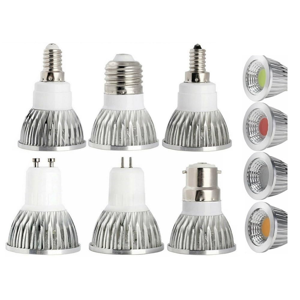 KJXP, Confezione da 10, Lampadina Faretto LED COB AC85-265V 5W GU5.3/GU10/E27/E14/B22 Lampade a Luce Rossa/Verde/Blu/Giallo(Blu,GU10)