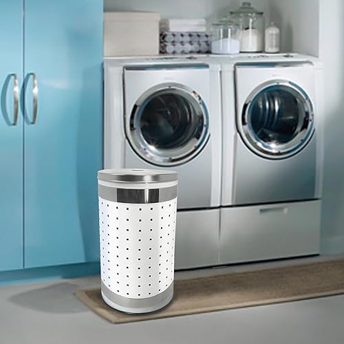 Miniatura 2 de Contenedor y cesta de lavandería de acero inoxidable con ventilación de 46 litros con tapa pulida, acero inoxidable (blanco)