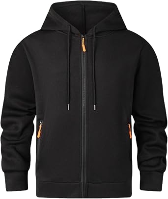 Mens Full Zipper Hoodies Fleece Lined Warm Jackets Zip Up Cardigan Drawstring Sweatshirts Outdoor Gym Athletic Hoodie