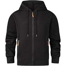 Mens Full Zipper Hoodies Fleece Lined Warm Jackets Zip Up Cardigan Drawstring Sweatshirts Outdoor Gym Athletic Hoodie