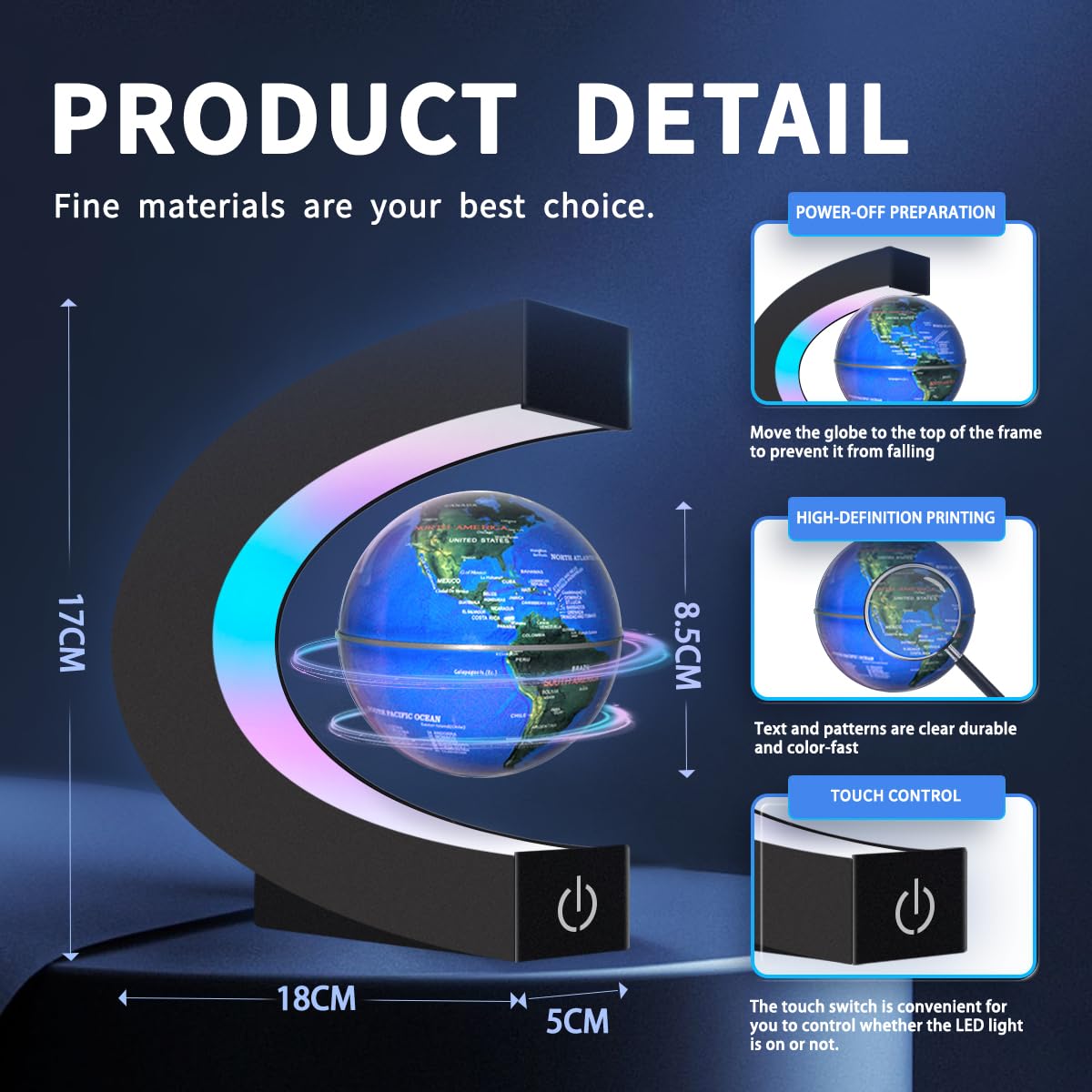 Globe terrestre en lévitation magnétique avec lumières LED, Utilisé pour la décoration de bureau, de la maison et du bureau, un gadget high-tech qui peut être offert comme cadeau de vacances