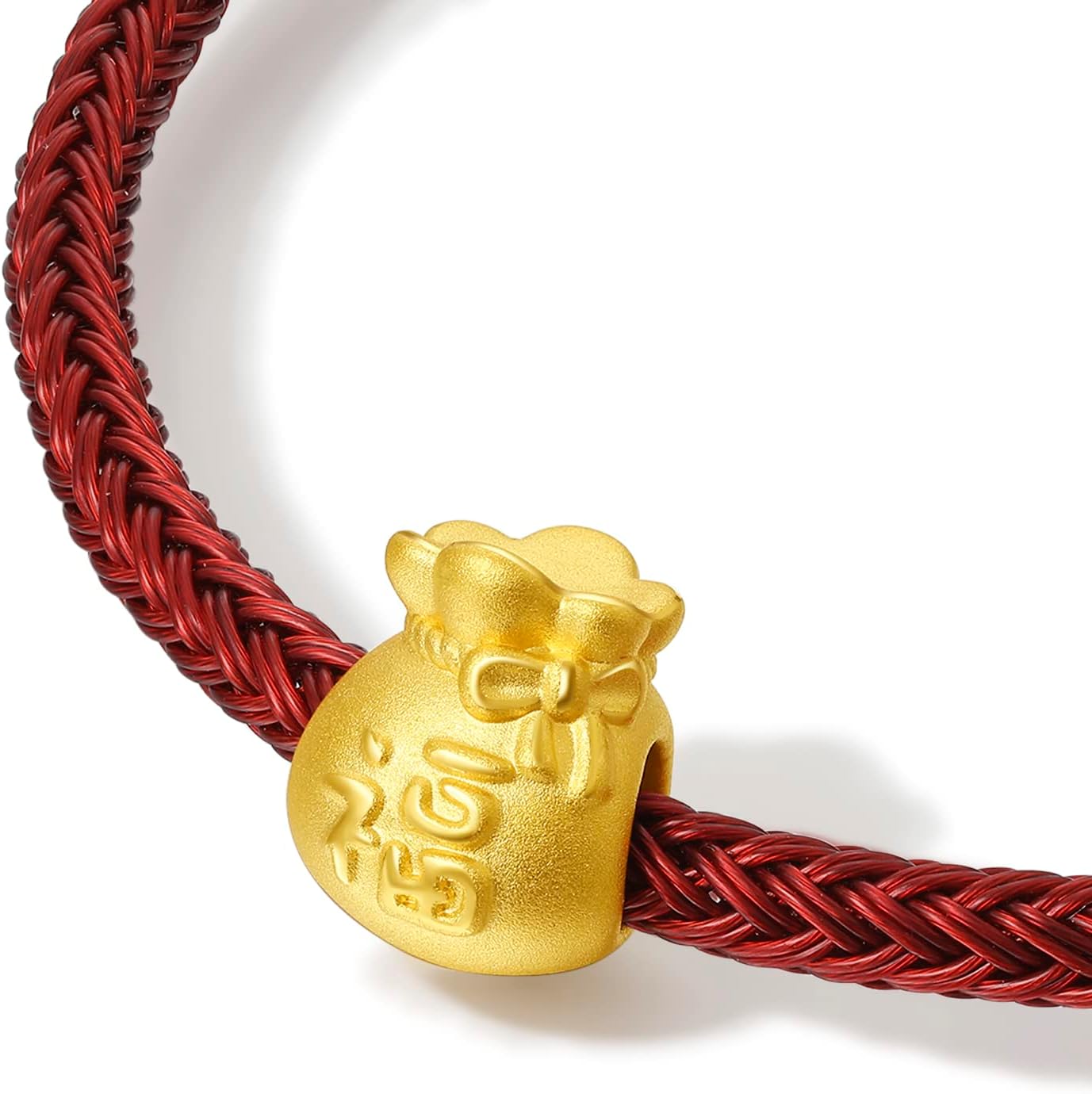 24K Gold Lucky Charm Bracelet for Women Blessing Red Bracelets Protection Jewelry Good Luck Bead Link Chain Cute Fortune Bag Bangle Trendy Braided Rope Feng Shui Pendant Stackable Solid Gold Gifts