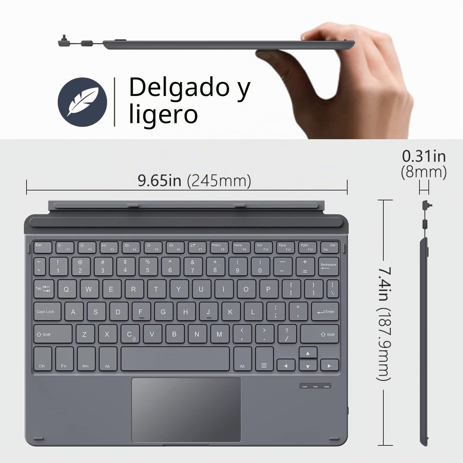 MoKo Keyboard for Surface Go 4 2023 / Go 3 2021 /Go 2 2020 /Go 2018,Grigio | Wireless Bluetooth Tablet Computer Keyboard with Micro-USB Charging Cable and Built-in Recargable Battery