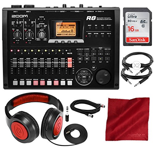 Zoom R8 Multi-Track Digital Recorder/Interface/Controller/Sampler with 16GB SD Card, Samson Headphones, and Accessory