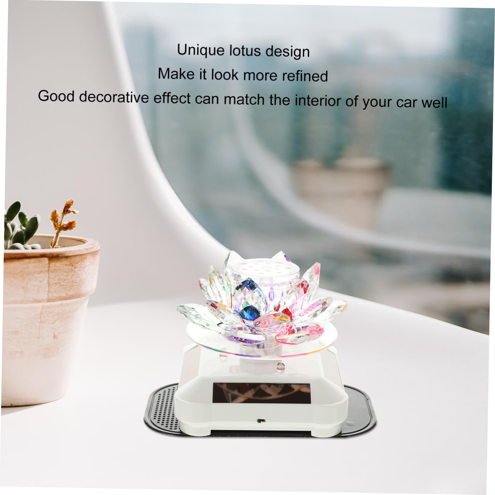 Adorno de Loto Giratorio Decoración Elegante Aromaterapia para Coche y Carga Solar de Cristal y Plástico Varios estilos para Interior de Vehículo Varios estilos