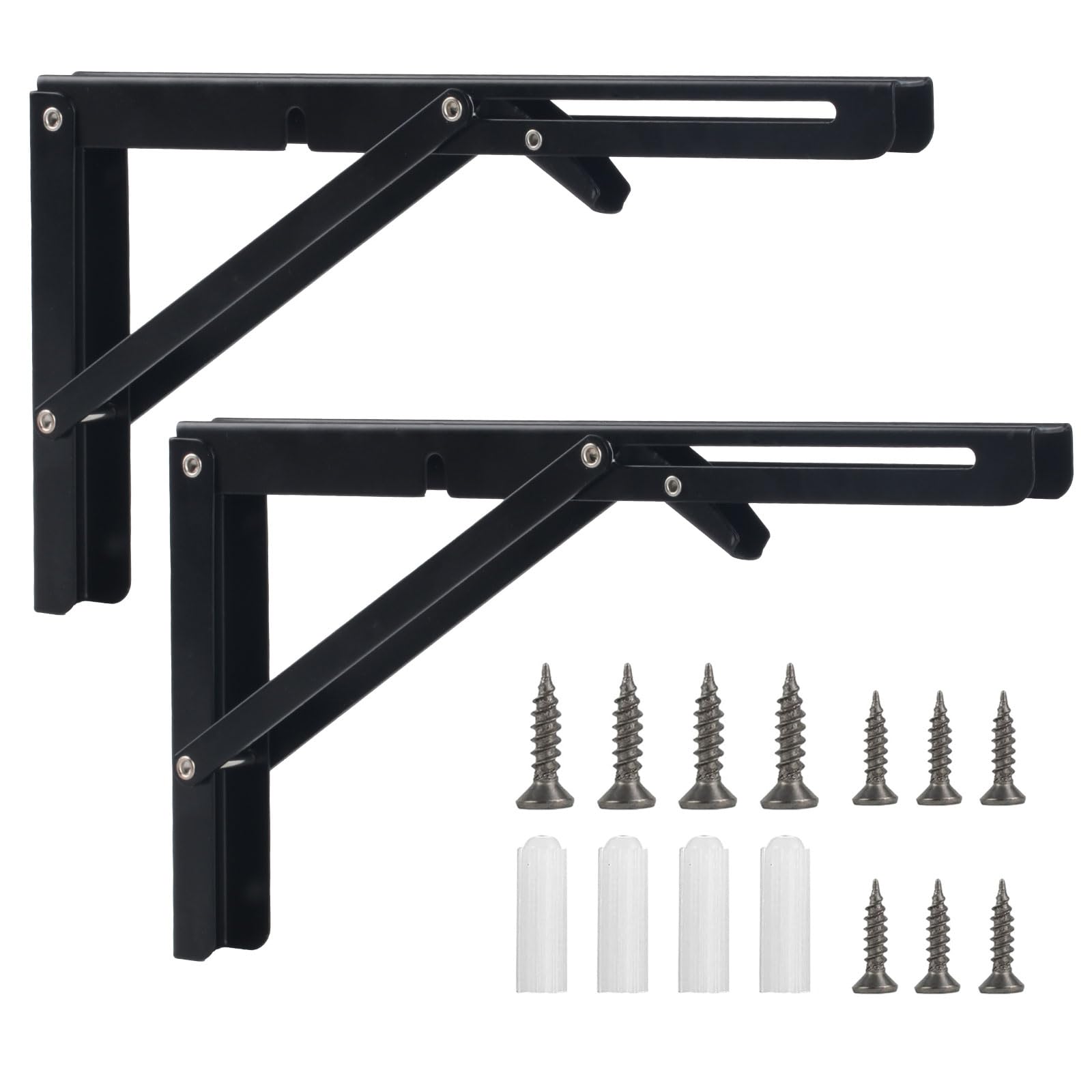 2 x Staffe Pieghevoli, Mensola Pieghevole, Reggimensola, Staffe Per Mensole Pieghevoli Pesant, 300mm Supporti per Mensole, Salvaspazio Supporto Tavolo da Parete Staffe Triangolari per Garage Cucina