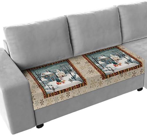 Wowouhiya Fundas de cojín para sofá de Navidad, funda elástica para sofá con parte inferior elástica, diseño de árbol de Navidad, campanas de muñeco