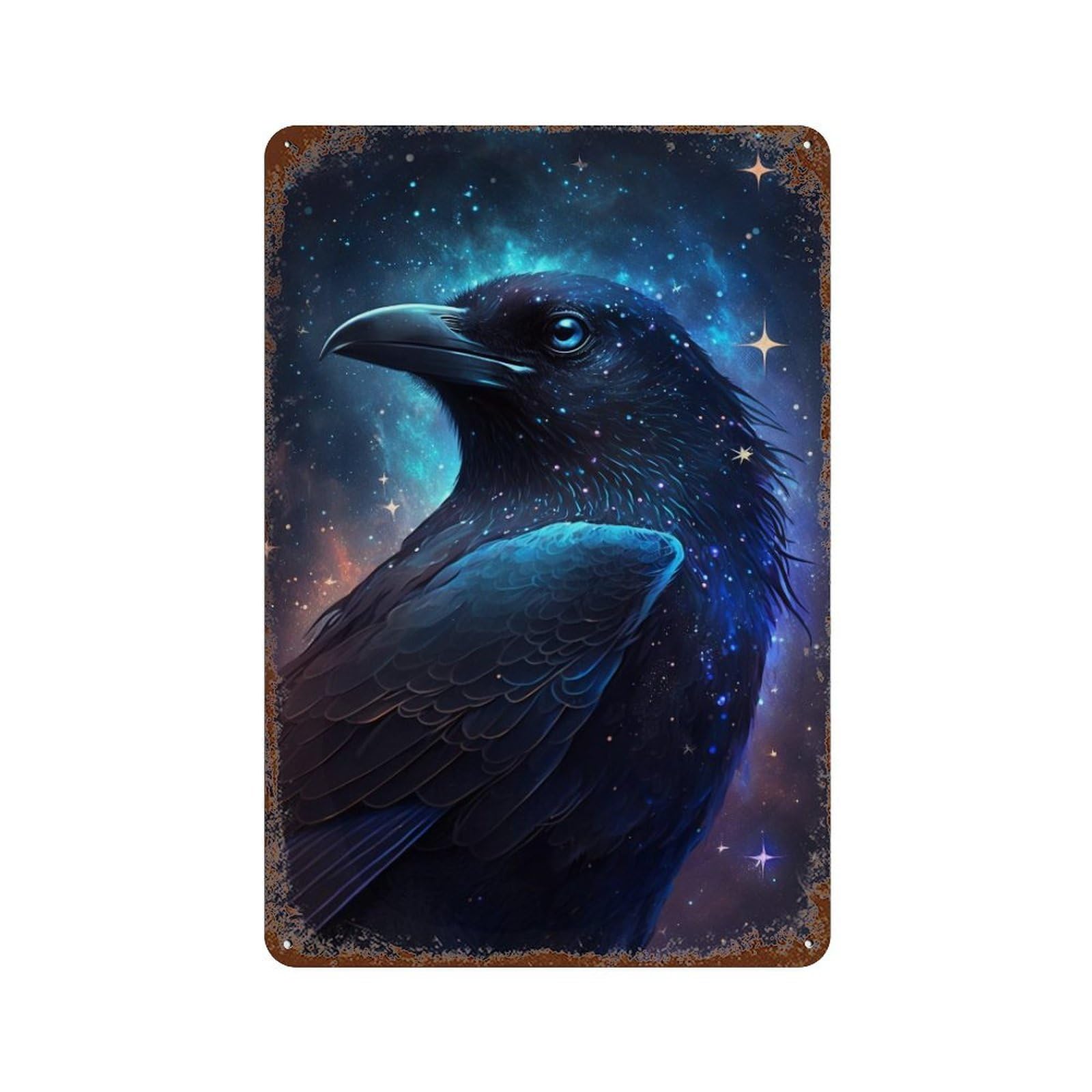 Cosmic Raven Art Print-2 Distressed Metal Wall Sign 11.8"x7.9", Rustic Home Decor for Living Room, Hallway And Home Decor