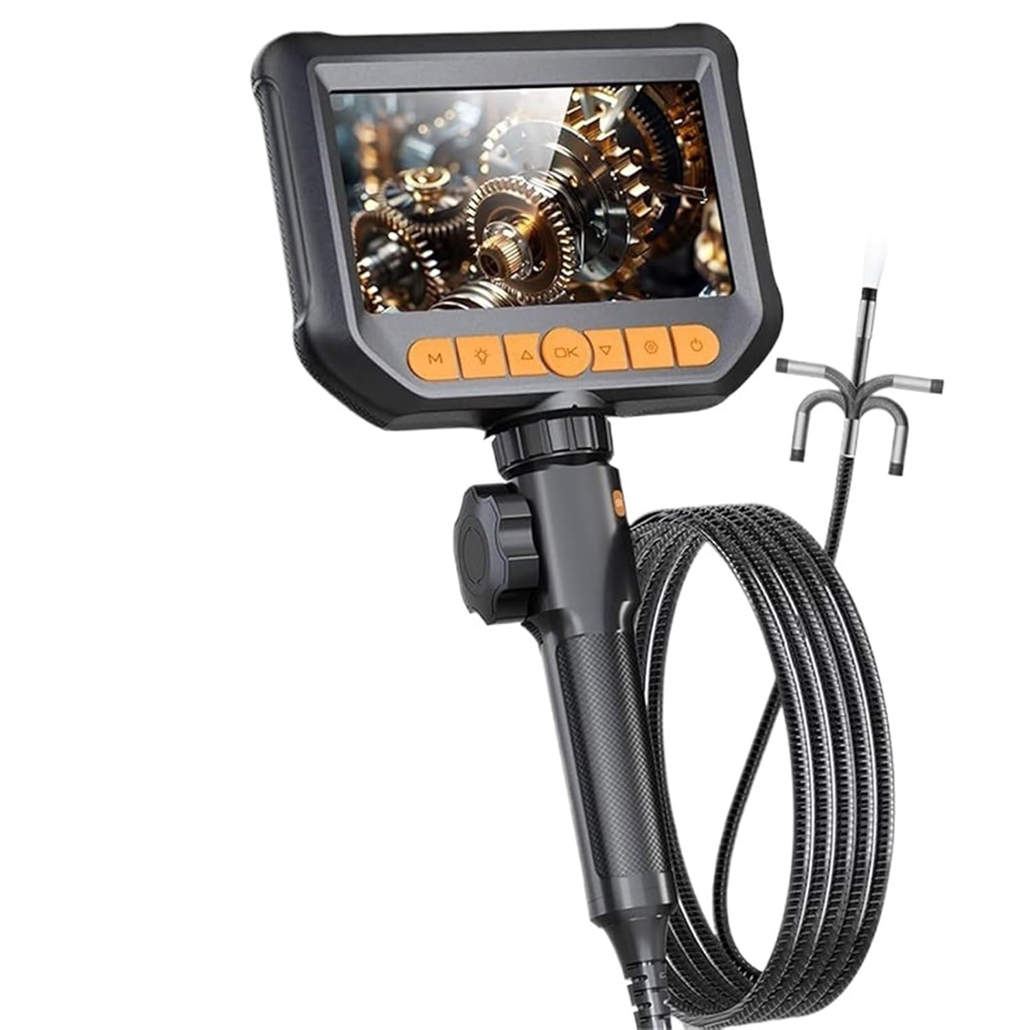 Two-Way Articulating Borescope 1080P 5 Inch IPS Endoscope Camera with 8Light Video Inspection Camera for Automotive & Aircraft(8.0MM_S20 Dual LEN)