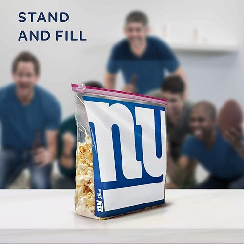Miniatura 3 de Ziploc Bolsa de almacenamiento deslizante, ideal para aperitivos y para llevar, cola o hogar, 20 unidades, NFL New York Giants (paquete de 2)