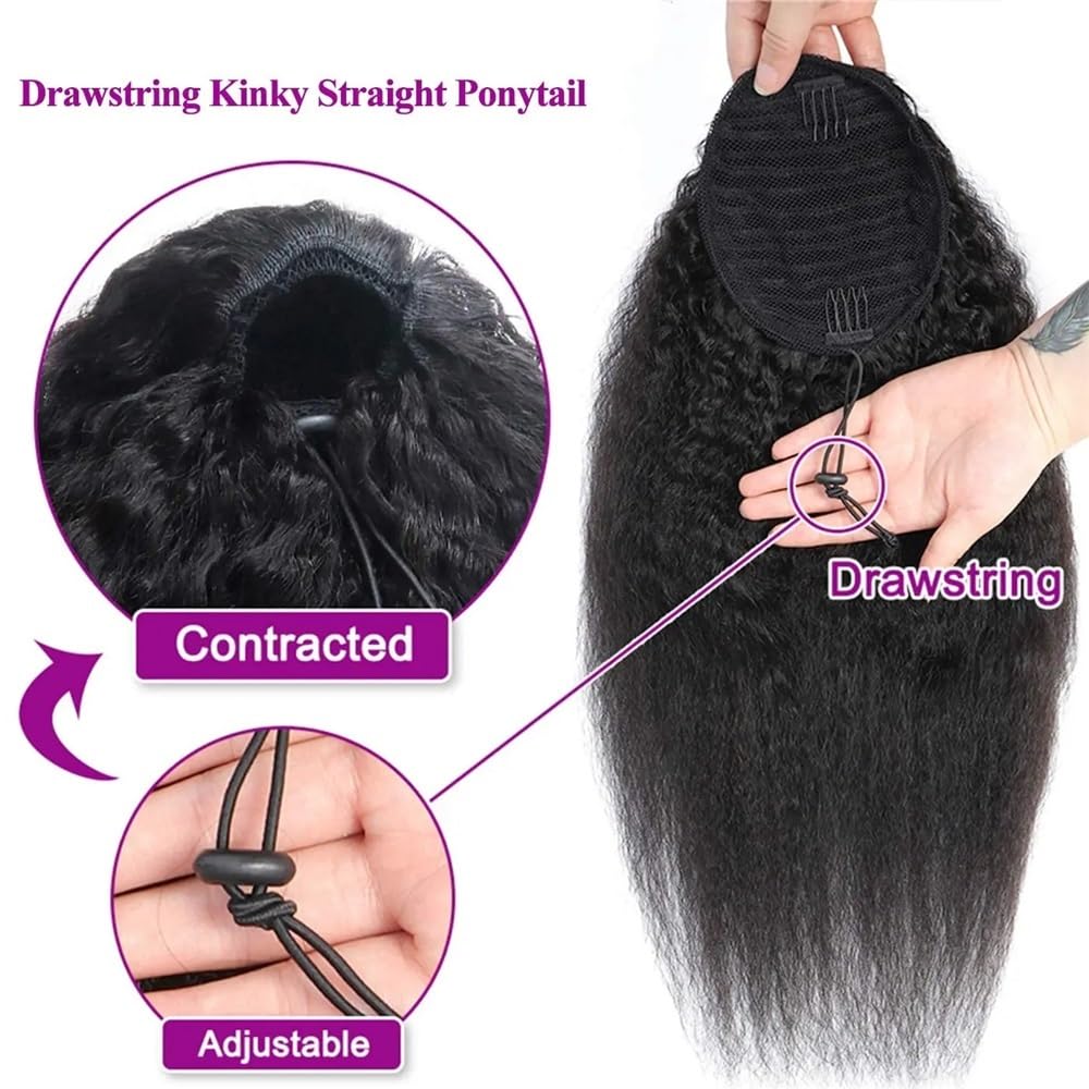 Ponytail do włosów z kręconymi włosami w kucyk ze sznurkiem, treski z ludzkich włosów dla kobiet, naturalna czerń, 100 g/sztuka kucyk przedłużenie (20 cali)