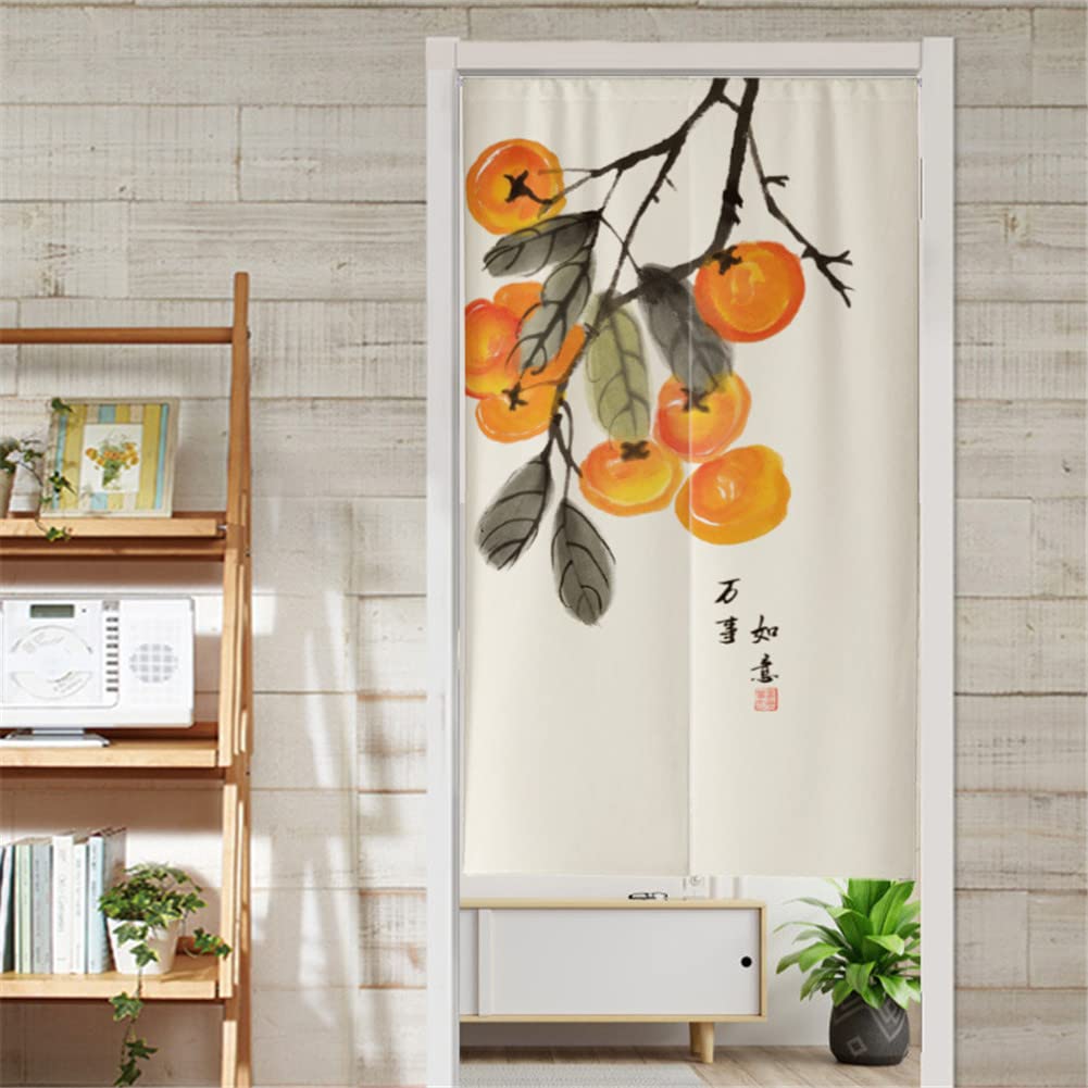 Hiseng Persimmon Japanese Noren Curtain Long Type Door Tapestry For Home Decoration, Bedroom Kitchen Restaurant Bathroom Doorway Curtain, Toilet Partition Hanging Curtain (90X180cm,)